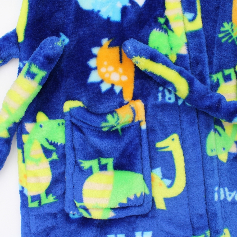 Toddler Dinosaur Hooded Bath Robe – Blue/Green/Yellow Plush - Picture 4 of 4